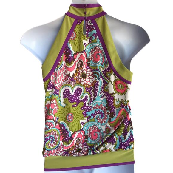 Nicole Miller Retro Glam Psychedelic Multi Color Sleeveless Blouse M - Picture 2 of 9